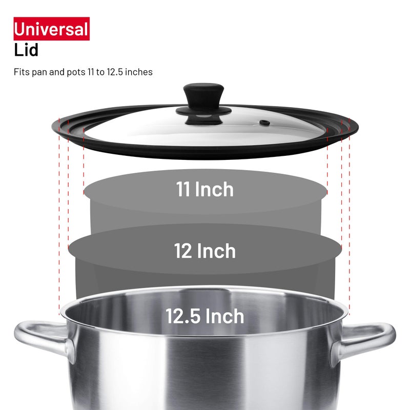 Bezrat Universal Lids for Pots, Pans and Skillets - Tempered Glass with Vented Silicone Rim and Heat-Resistant Handle - Fits Multiple Cookware Sizes - Dishwasher & Microwave Safe (Single, 11",12",12.5") - Image 3